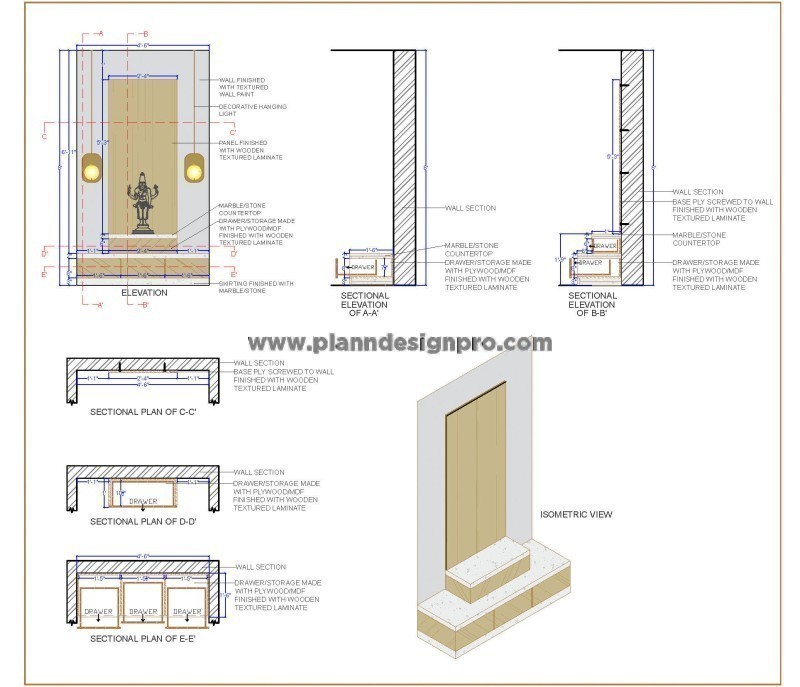 Beautiful Home Mandir Design in AutoCAD with Full Details